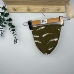Olive Green Baby Beanie Hat with Feather Print